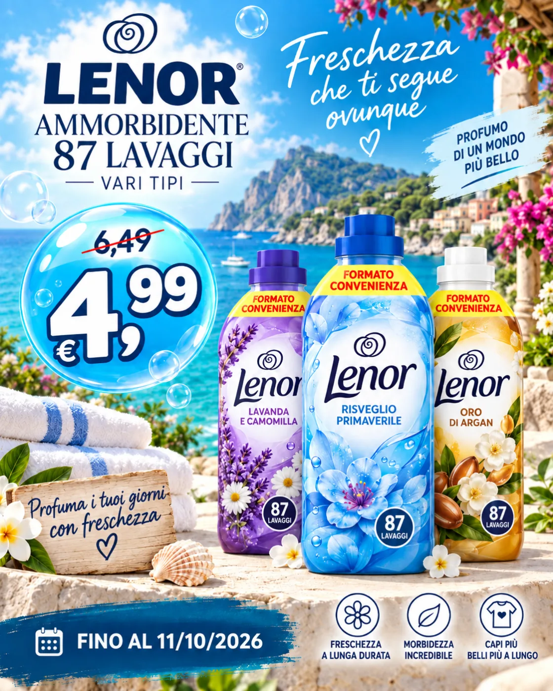 Pagina 1 del volantino “LENOR AMMORBIDENTE 87 LAVAGGI IN OFFERTA!”
